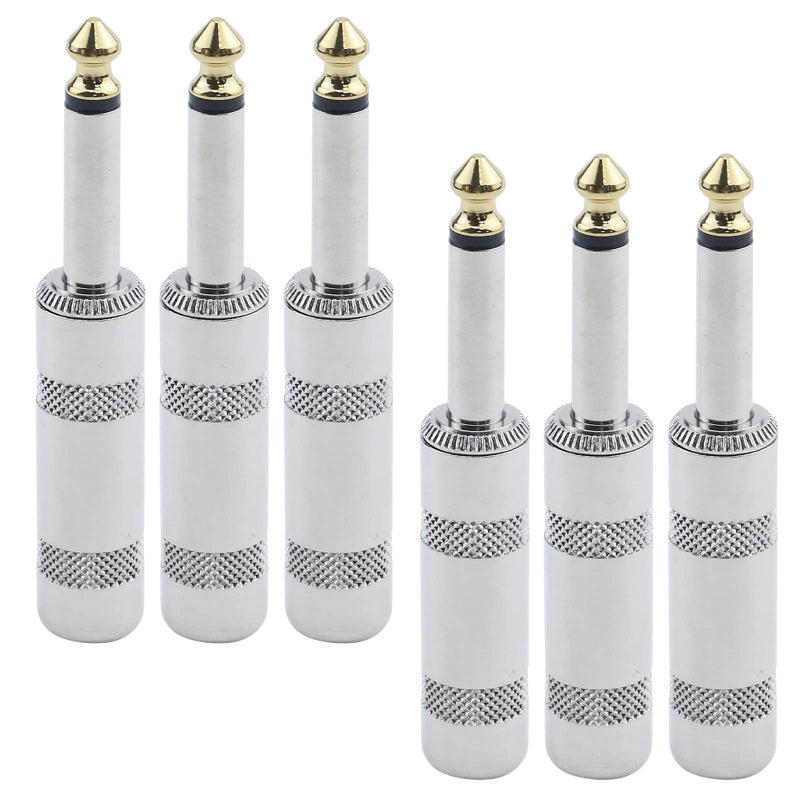 Antrader Audio Premium Adapter 6.3mm Male 1/4" TS Mono Phone Plugs for Speaker Cables Solder Type Pack of 6 - Image 1